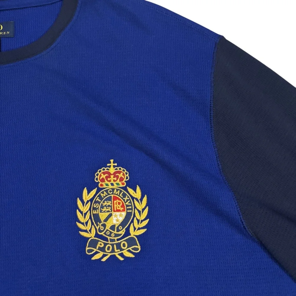 Polo‎ Ralph Lauren Mens 2XL Blue Crested Long Sleeve Sleepwear Crew Neck Shirt